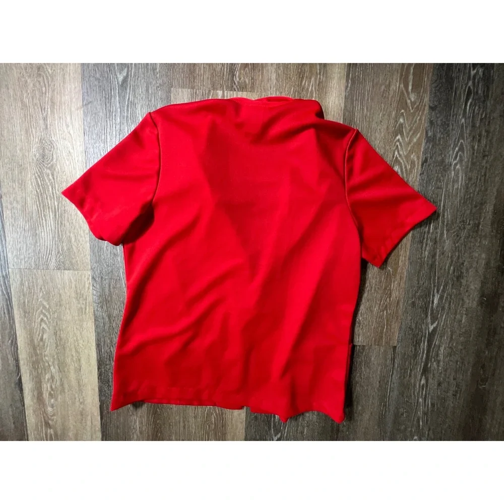 Improved Living Blazer Top Women Large Red‎ Short Sleeve Vintage Open Front